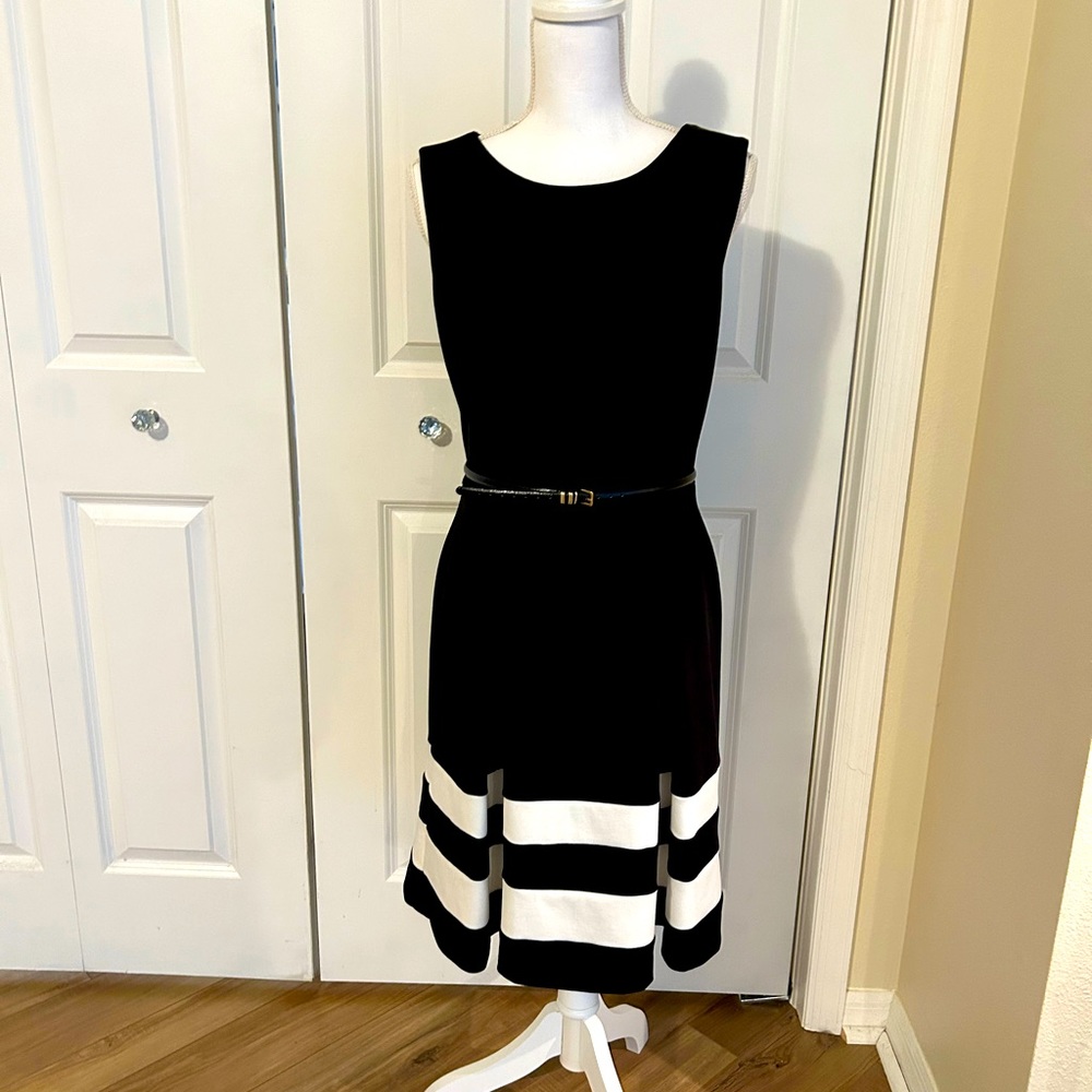 Women’s Calvin Klein black dress with belt. Size 10.